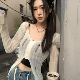 KPOP Women Round Neck Extended Sleeves Top-picture-56