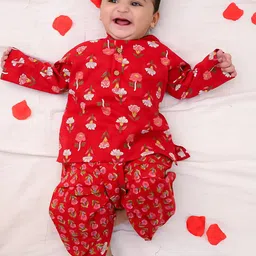 BownBee Boys Floral Printed Mandarin Collar Pure Cotton Kurta with Dhoti Pants-42