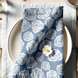 Vargottam 12-Pcs Blue & White Printed Cotton Table Napkins-10
