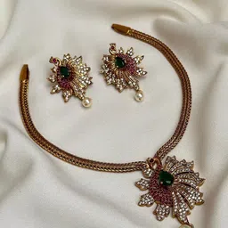 Anouk Gold-Plated Cubic Zirconia-Studded & Beaded Jewellery Set-image-31