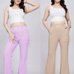 NU CLOTHS Women Pack Of 2 Original Bootcut Fit High-Rise Trousers-picture-20