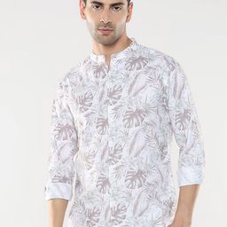R&B Men Band Collar Floral Printed Cotton Casual Shirt-picture-34