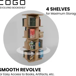 cogo 4 Tier Revolving Bookshelf | 260 litre | 100 kg UDL Loading Capacity Engineered Wood Open Book Shelf image 2