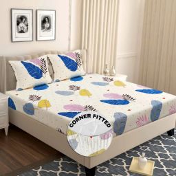 144 TC Cotton Double Self Design Fitted (Elastic) Bedsheet-picture-12