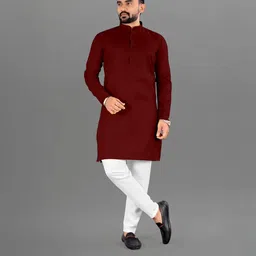 Attigo Maroon Cotton Blend Kurta Sets-image-56