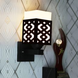 Gojeeva Black & White Textured Square Shaped Wooden Wall Lamp-picture-39