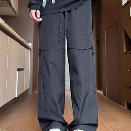 KPOP Men Solid Mid-Rise Relaxed Trousers-picture-26