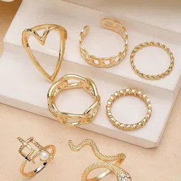Bohey by KARATCART 7Pcs Gold-Plated Intricate Details Finger Ring-13