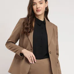 FableStreet Women Solid Notched Lapel Collar Single-Breasted Blazer-image-31