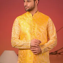 Rangkathaa Mandarin Collar Pure Silk Kurta With Trousers & Nehru Jacket-image-6