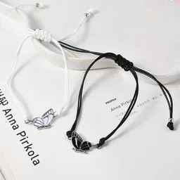 The Roadster Lifestyle Co Set Of 2 Silver-Plated Butterfly Charm Thread Couple Bracelets-12
