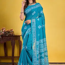 VS MALL Linen Blend Digital Printed Saree With Blouse Piece-23