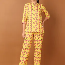 V-Mart Floral Printed Mandarin Collar Pure Cotton Tunic With Trousers-image-94