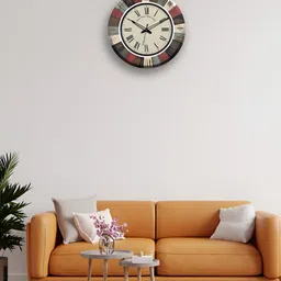 OLIVE TREE Beige & Maroon Printed Analogue Contemporary Wooden Wall Clock-32