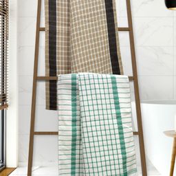 Athom Living Brown & Green 2 Pieces Printed Cotton 210 GSM Bath Towel-image-46