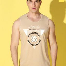 WOOSTRO Pack Of 2 Printed Pure Combed Cotton Gym VestsVWS26(98 RUST)(ALONE YELLOW)-2