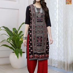 HERE&NOW Selection Of 2 Ethnic Motifs Printed Round Neck Straight Kurtas-image-95