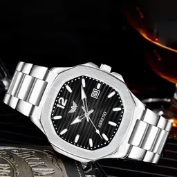 Abrexo Men Embellished Dial & Bracelet Style Straps Analogue Watch Abx4569-Black Silver-12