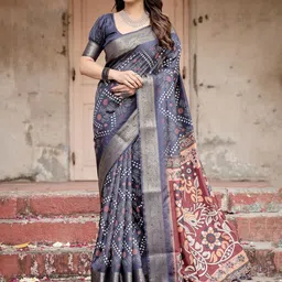 ALMAARI FASHION Ethnic Motifs Printed Zari Pure Silk Jamdani Saree-picture-35