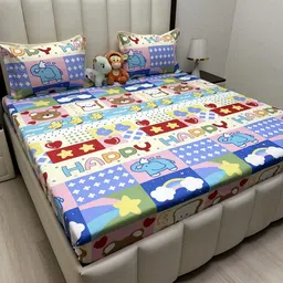 Pure Decor Kids Blue Printed Pure Cotton 240 TC Queen Bedsheet Set 2.28 x 2.54 m-picture-10
