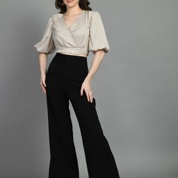 PRETTY LOVING THING Women V-Neck Puff Sleeve Wrap Crop Top-image-92