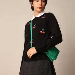 ONLY Women Embroidered Pullover with Fuzzy Detail-image-5
