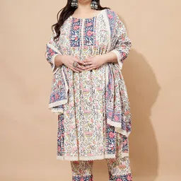 KALINI Women Floral Printed Regular Pure Cotton Kurta with Trousers & With Dupatta-picture-13
