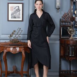 JISORA Women Russian Silk Midi A-Line Dress-image-8