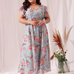 CURVY STREET Floral Printed Plus Size Chiffon Maxi Dress-picture-28