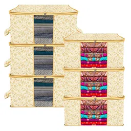 Kuber Industries Cream-Coloured 6 Pieces Floral Printed Drawer Organiser-46