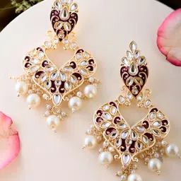 Shoshaa Gold Plated Kundan Contemporary Drop Earrings-40