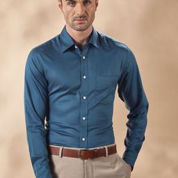 Aldeno Men India Spread Collar Solid Cotton Slim Fit Formal Shirt-image-56