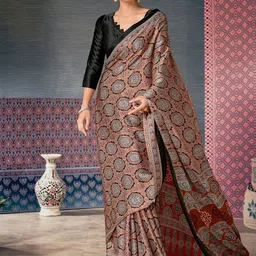 Anouk Rustic Ajrak Block Poly Crepe Block Print Saree image 4