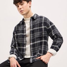 THE BEAR HOUSE Checked Spread Collar Pure Cotton Oversized Casual Shirt-image-30