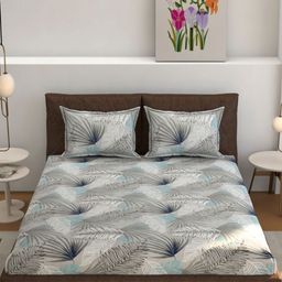 Florida Blue & White Floral 180 TC King Bedsheet with 2 Pillow Covers-picture-47