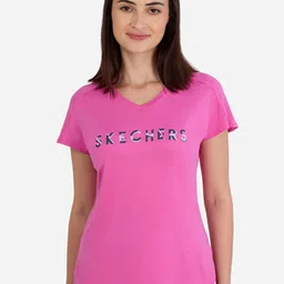 Skechers Women Typography Printed V-Neck T-shirt-image-52