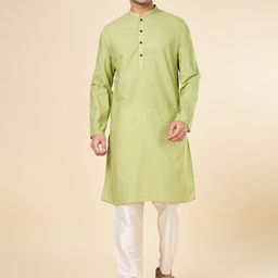 indus route by Pantaloons Thread Work Dobby Mandarin Collar Pure Cotton Straight Kurta-picture-28