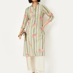 max Floral Printed Mandarin Collar Cotton Cambric Straight Kurta-56