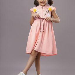 TeenTrums Kids-Girls Embroidered Shirt Dress With Tie-Ups-image-48