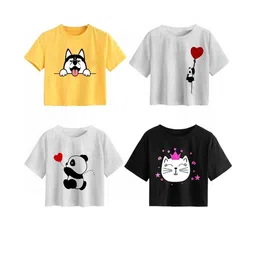 100luck Girls Casual Cotton Blend Crop Top (Multicolor, Pack of 4)-picture-11