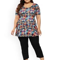 Aarika Plus Size Abstract Printed Swim Suit With Goggle-18