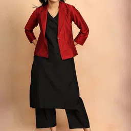 The Woman Store Shirt Collar Neck Top With Trousers Co-Ords With Jacket-image-83
