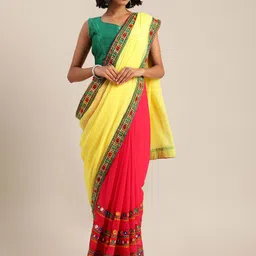 DIVASTRI Embellished Kutchi Embroidery Pure Georgette Half and Half Saree-picture-19