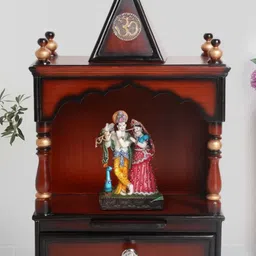 DZYN Furnitures Brown & Yellow Wooden Alaya Wall Mount Pooja Mandir Without Door-25