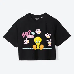 YK Warner Bros Girls Printed Pure Cotton Applique Boxy T-shirt-picture-36