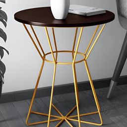 GLOBALLY INDIAN Brown & YellowWooden Round BedsideTable-30