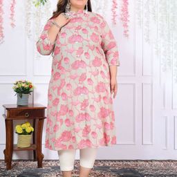 FLAVIA CREATION Women Pluse Size Pure Cotton Floral Printed Kurta-image-58