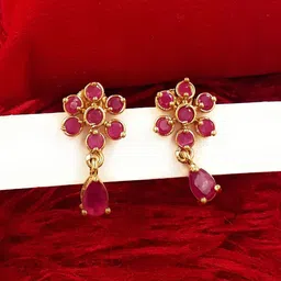 Anujeet Fashion Hub Gold-Plated Floral Shaped American Diamond Drop Earrings-12