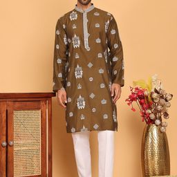 Jompers Ethnic Motifs Embroidered Mandarin Collar Straight Kurta With Pyjamas-picture-55