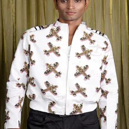 Felix Bendish Men Floral Cotton Tailored Jacket with Embroidered-55